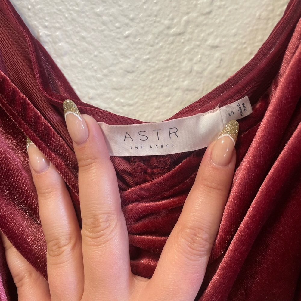 Worn Once ASTR Velvet Dark Redish-Purple Off Shoulder Cocktail Dress - Picture 3 of 6